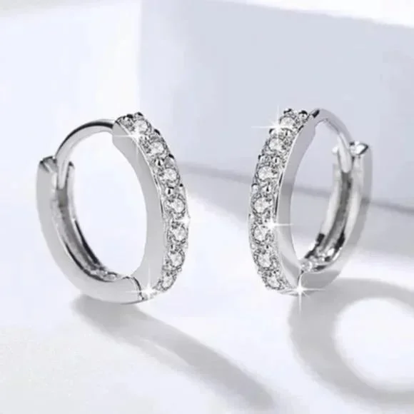 NEW 925 STERLING SILVER HOOP DIAMOND EARRINGS, BEAUTIFUL EARRINGS, CUTE EARRINGS - Picture 5 of 5